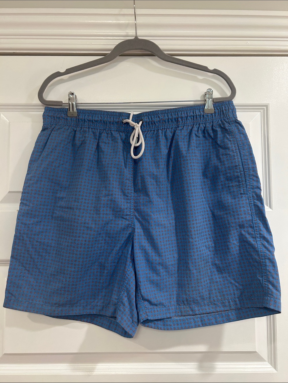 Brooks Brothers Blue Patterned Men's Swim Trunks with White Drawstring